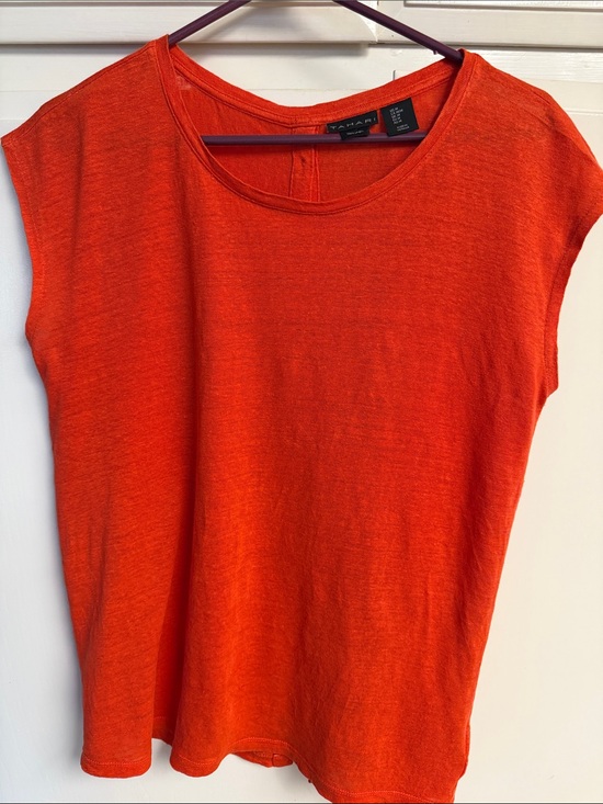 Tahari Tops - Tahari Bright Reddish Orange Linen-Blend Cap Sleeve Tank